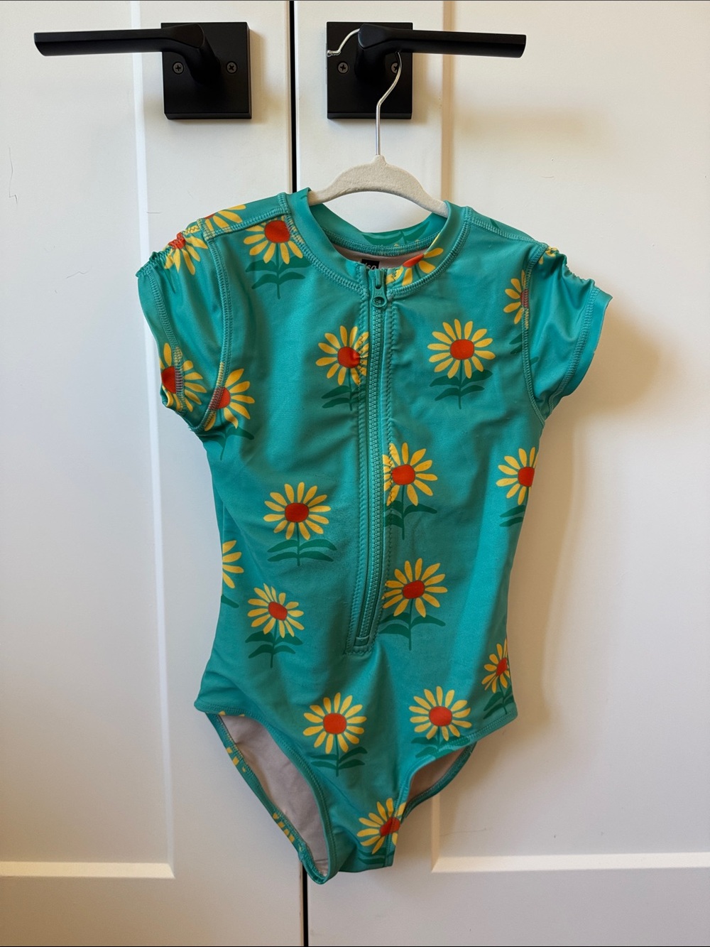 Tea Collection Teal Sunflower Zip-Front Swim One-Piece